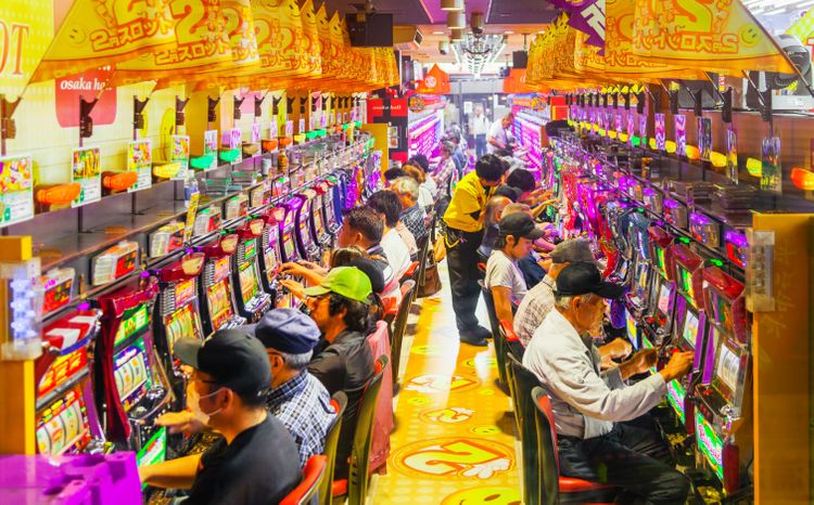 row of pachinko machines