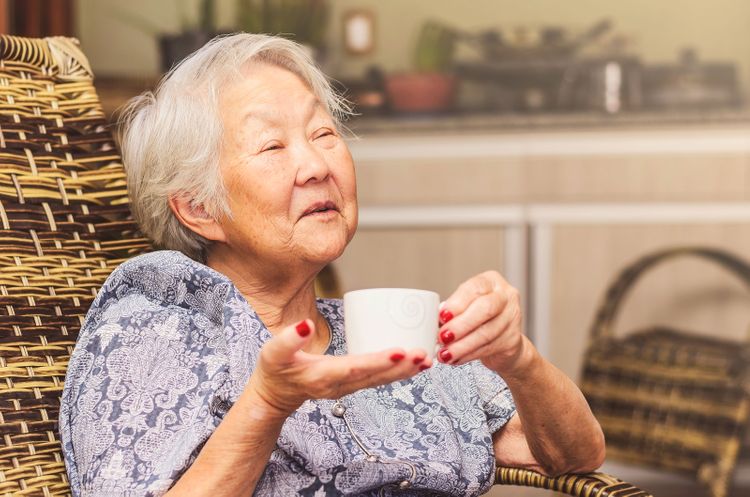 old japanese grandma drinking tea