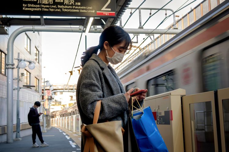 Waiting for a train in Tokyo