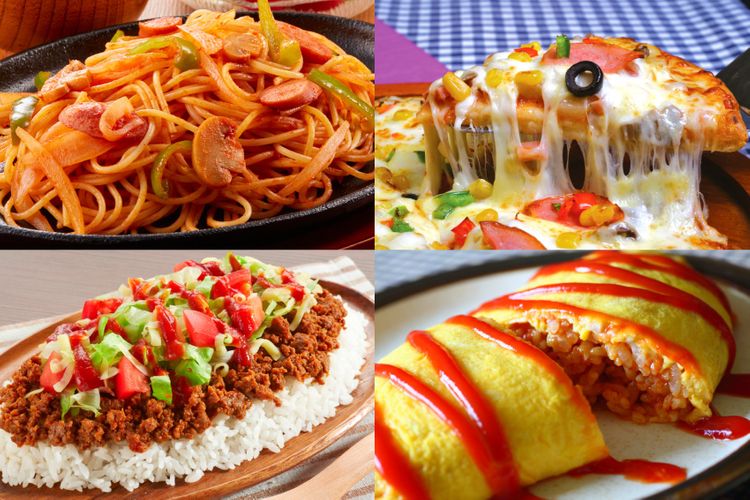 Foreign-style Japanese food: naporitan, pizza, taco rice, omurice