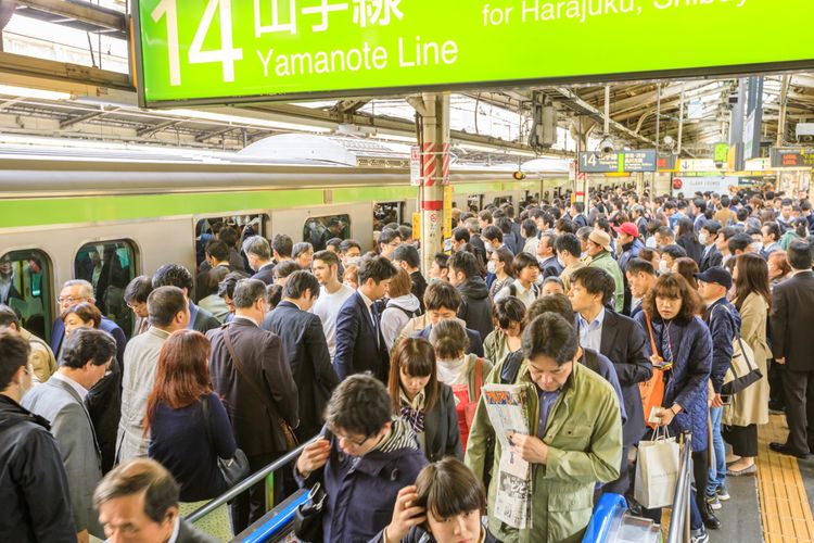 crowded train station in japan